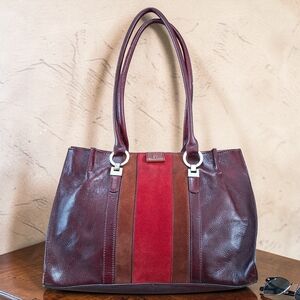 Vintage Etienne Aigner Tri Color Leather Shoulder Bag Tan Burgundy Red Handbag